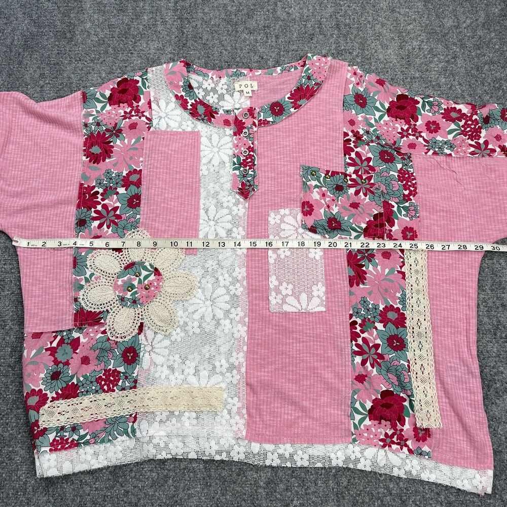 POL Patchwork Tunic Top Sz Medium Pink Floral Lac… - image 5
